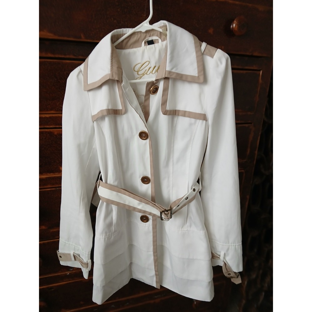 Guess White and Tan Trench Coat